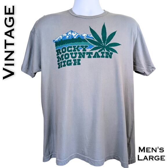 Chaser Mens Rocky Mountain High T-Shirt VTG Large Graphic Weed Cannabis Gray USA - Picture 1 of 7